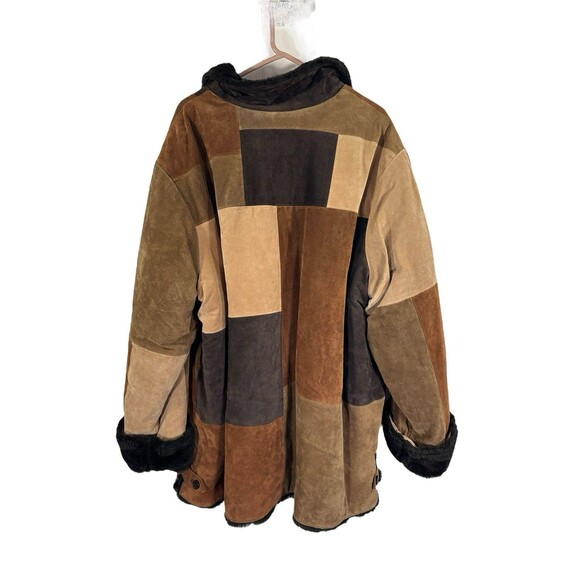 Vtg Dennis Basso NWT Suede Leather Patchwork Coat Sherpa Trims Size 3X - Picture 2 of 5